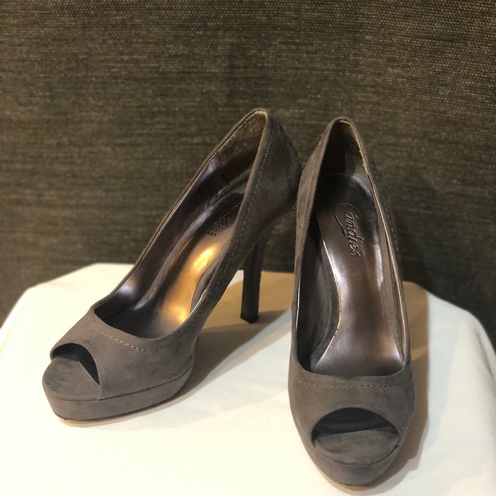 Candies Gray Open Toe Heels